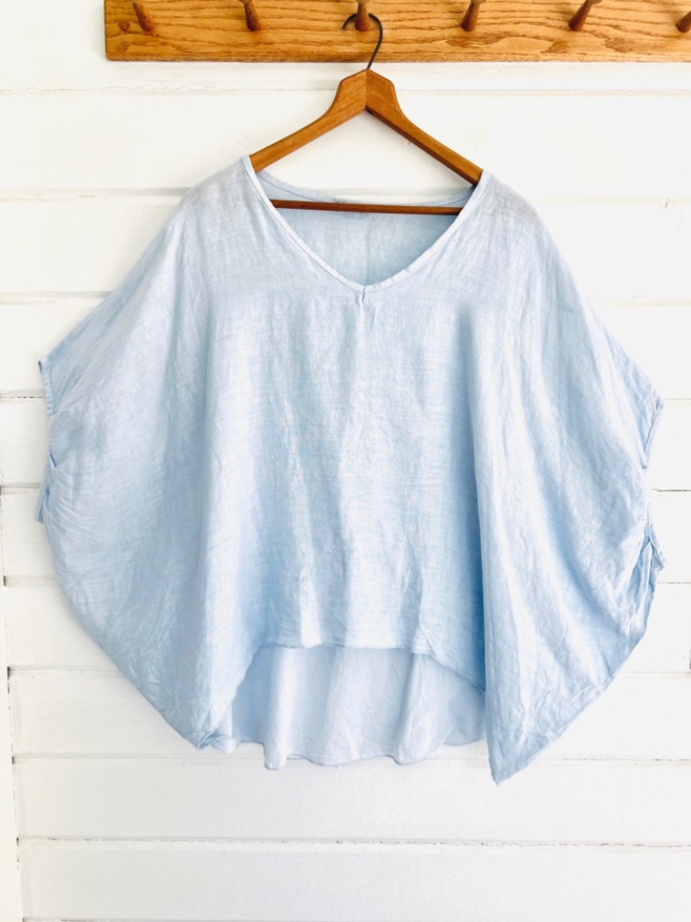 MEO MILI Made In Italy 100% Linen Bat Wing V Neck Top - One Size